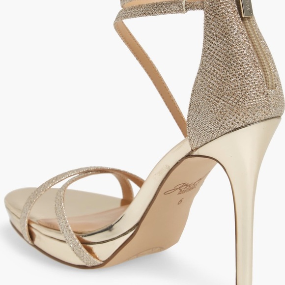 Badgley Mischka Galen Platform Elegant Gold Glitter Strappy Heels Size 8.5 - Picture 2 of 7